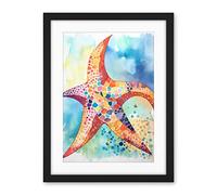 Artery8 Abstract Mosaic Starfish Folk Art Artwork Framed Wall Art Print 18X24 Inch