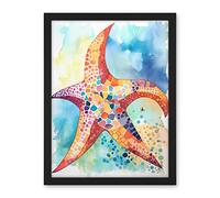 Artery8 Abstract Mosaic Starfish Folk Art Artwork Framed Wall Art Print 18X24 Inch