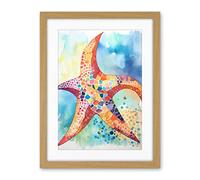 Artery8 Abstract Mosaic Starfish Folk Art Artwork Framed Wall Art Print 18X24 Inch