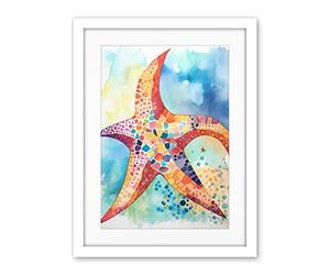 Artery8 Abstract Mosaic Starfish Folk Art Artwork Framed Wall Art Print 18X24 Inch
