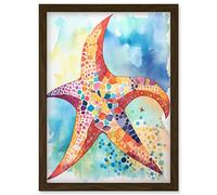 Artery8 Abstract Mosaic Starfish Folk Art Artwork Framed Wall Art Print A4