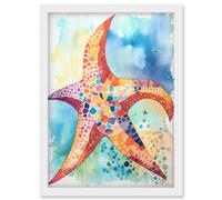 Artery8 Abstract Mosaic Starfish Folk Art Artwork Framed Wall Art Print A4 in White Artery8 White