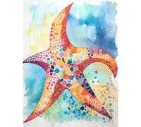 Artery8 Abstract Mosaic Starfish Folk Art Extra Large XL Wall Art Poster Print