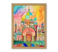 Artery8 Abstract Mosque Islam Folk Art Artwork Framed Wall Art Print 18X24 Inch