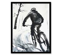 Abstract Mountain Biker Biking Winter Landscape Framed Wall Art Artery8 Grey W12 inch x H16 inch