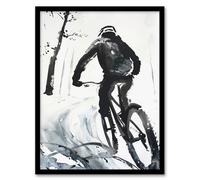 Artery8 Abstract Mountain Biker Biking Winter Landscape Man Cave Artwork Framed Wall Art Print A4