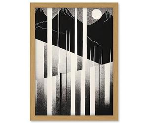 Artery8 Abstract Mountain Landscape Lake Sunrise Linocut Artwork Framed A3 Wall Art Print
