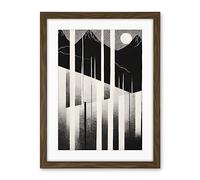 Artery8 Abstract Mountain Landscape Lake Sunrise Linocut Artwork Framed Wall Art Print 18X24 Inch
