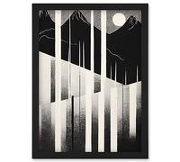 Artery8 Abstract Mountain Landscape Lake Sunrise Linocut Artwork Framed Wall Art Print A4