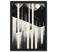 Artery8 Abstract Mountain Landscape Lake Sunrise Linocut Artwork Framed Wall Art Print A4