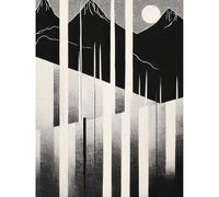 Artery8 Abstract Mountain Landscape Lake Sunrise Linocut Extra Large XL Wall Art Poster Print