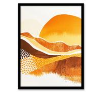 Artery8 Abstract Mountains Sunset Amber Orange Landscape Wall Art Print - A4 Size