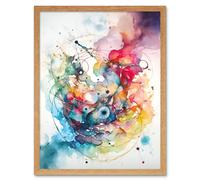 Artery8 Abstract Multicolour Splatter Paint Watercolour Framed Art 12X16" in Light Oak | Size: W12" x H16" Artery8 Light Oak W12" x H16"