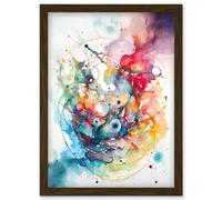 Artery8 Abstract Organic Form Multicolour Splatter Paint Art Modern Watercolour Painting Artwork Framed Wall Art Print A4