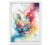 Artery8 Abstract Multicolour Splatter Paint Watercolour Framed Wall Art A4 in White Artery8 White
