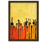 Artery8 Abstract Music Band Figures In Warm Acrylic Tones Musical Artwork Framed Wall Art Print A4 in Brown Artery8 Brown