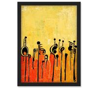 Abstract Music Band Figures In Warm Acrylic Tones Musical Artwork Framed Wall Art Print A4 Artery8 Black One Size