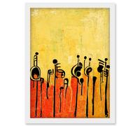 Artery8 Abstract Music Band Figures In Warm Acrylic Tones Musical Artwork Framed Wall Art Print A4 in White Artery8 White