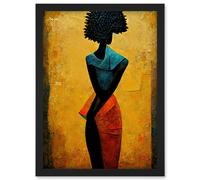 Artery8 Abstract Oil African Woman Artwork Framed Wall Art Print A4 in Black Artery8 Black