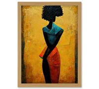 Artery8 Abstract Oil African Woman Artwork Framed Wall Art Print A4 in Light Oak Artery8 Light Oak