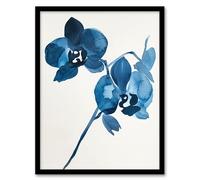 Abstract Orchid Flower Bloom Blue Watercolour Framed Art Print Artery8 Blue A4