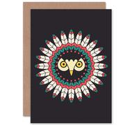 Wee Blue Coo ABSTRACT OWL FACE NATIVE AMERICAN DESIGN BLANK GREETINGS BIRTHDAY CARD