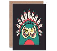 Artery8 Abstract Owl Head Native American Design Greetings Card in Black Artery8 Black