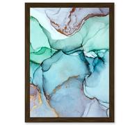 Wee Blue Coo Abstract Paint Cool Colours Pastel Green Blue Purple Water Effect Artwork Framed Wall Art Print A4