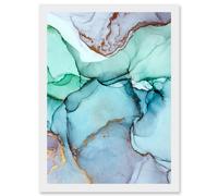 Wee Blue Coo Abstract Paint Cool Colours Pastel Green Blue Purple Water Effect Artwork Framed Wall Art Print A4