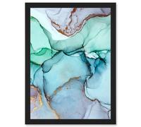Wee Blue Coo Abstract Paint Cool Colours Pastel Green Blue Purple Water Effect Artwork Framed Wall Art Print A4