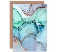 Wee Blue Coo Abstract Paint With Cool Colours Greeting Card With Envelope Inside Premium Quality
