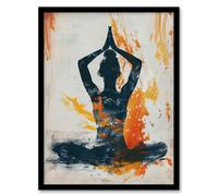 Abstract Painting Woman in Yoga Pose Orange Framed Art Print Artery8 Orange W12 inch x H16 inch