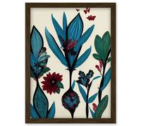 Wee Blue Coo Abstract Paper Quilling Floral Blooms Flowers Butterflies Blue Burgundy Green Cream Artwork Framed Wall Art Print A4