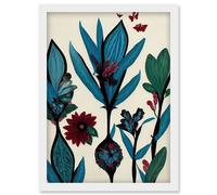 Abstract Paper Quilling Floral Blooms Flowers Butterflies Blue Burgundy Green Cream Artwork Framed Wall Art Print A4 Artery8 White One Size