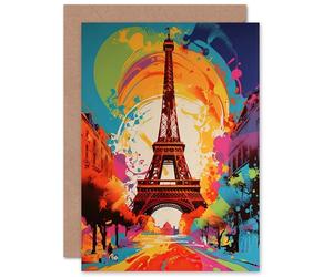 Artery8 Abstract Paris Eiffel Tower Colour Explosion France for Him or Her Man Woman Birthday Thank You Congratulations Blank Art Greeting Card