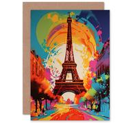 Artery8 Abstract Paris Eiffel Tower Colour Explosion France for Him or Her Man Woman Birthday Thank You Congratulations Blank Art Greeting Card