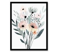Artery8 Abstract Pastel Colour Anemone Flower Bouquet Wall Art Print - A4 Size