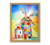 Artery8 Abstract Patchwork Windmill Old Amsterdam Folk Art Artwork Framed Wall Art Print 18X24 Inch