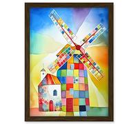 Artery8 Abstract Patchwork Windmill Old Amsterdam Folk Art Artwork Framed Wall Art Print A4
