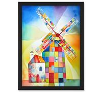 Abstract Patchwork Windmill Old Amsterdam Folk Art Artwork Framed Wall Art Print A4 Artery8 Black One Size