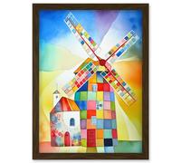 Artery8 Abstract Patchwork Windmill Old Amsterdam Folk Art Artwork Framed Wall Art Print A4