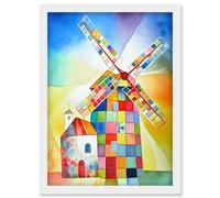 Abstract Patchwork Windmill Old Amsterdam Folk Art Artwork Framed Wall Art Print A4 Artery8 White One Size