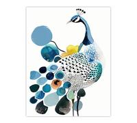 Abstract Pattern Peacock Bird Bright Watercolour Wall Art Print Artery8 Blue W24 inch x H32 inch