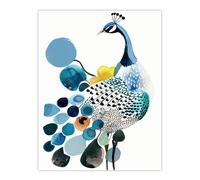 Artery8 Abstract Pattern Peacock Bird Bright Watercolour Wall Art Print in Blue | Size: W12" x H16" Artery8 Blue W12" x H16"