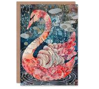 Artery8 Abstract Pink Flower Swan Artwork Enchanted Lake Greeting Birthday Card Him Her All Blank