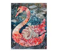 Artery8 Abstract Pink Flower Swan Artwork Enchanted Lake Wall Art Print in Blue | Size: W12" x H16" Artery8 Blue W12" x H16"