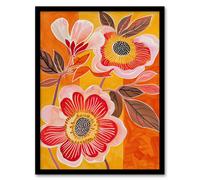 Artery8 Abstract Pink Summer Wildflowers Painting Bright Living Room Artwork Framed Wall Art Print A4