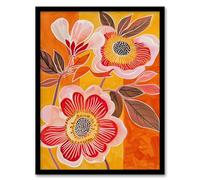 Artery8 Abstract Pink Summer Wildflowers Painting Bright Living Room Artwork Framed Wall Art Print A4