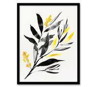 Artery8 Abstract Plant Lover Frond Black Yellow Botanical Framed Wall Art | Size: A4 Artery8 Yellow A4