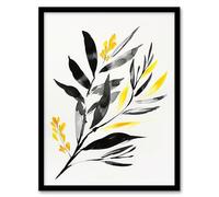 Artery8 Abstract Plant Lover Frond Black Yellow Botanical Living Room Artwork Framed Wall Art Print A4